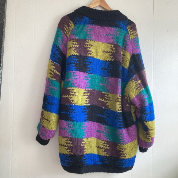 VTG 80s Patchwork Sweater Coat Color Block Chunky Knit Insulated Heavy Italy M/L - Picture 6 of 11